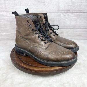 A. TESTONI Brown Leather Wingtip Lace Up Brown Ankle Boots Size EU 41 US 8